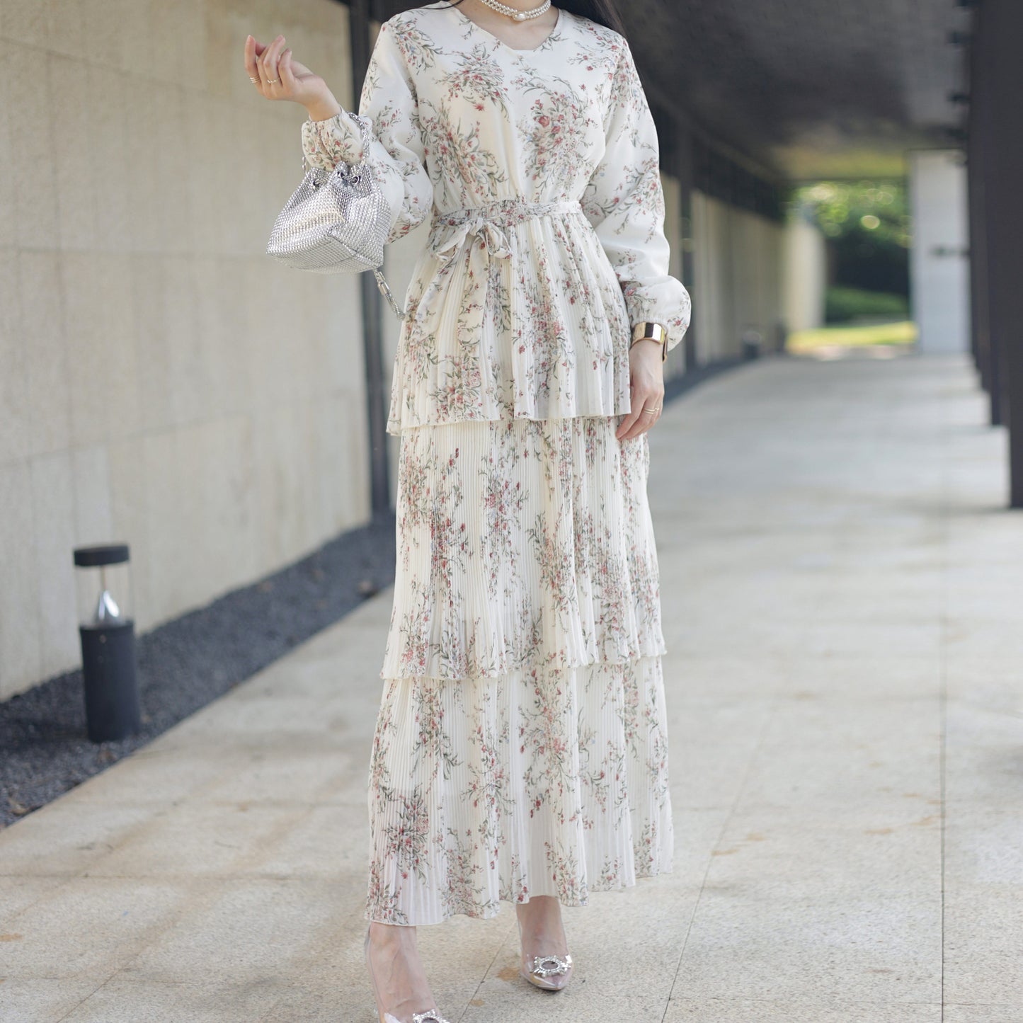 Floral Lace Up Print Dress