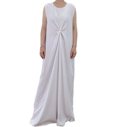 White Sleeveless Pleated Lined Dress